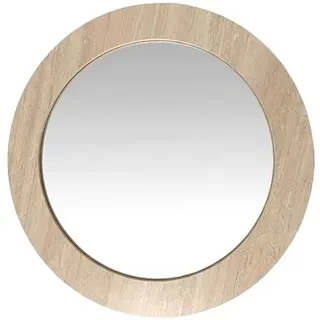 DRW Runder Wandspiegel mit Holzrahmen in Natur, 80 x 80 x 2 cm