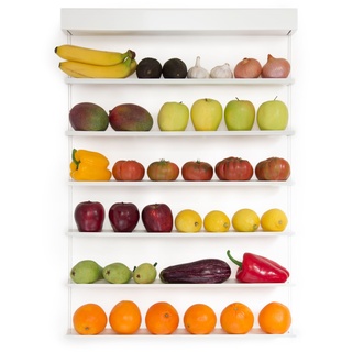 FRUITWALL - Obstregal zum Aufhängen I Obst Hängekorb I Obstschale Design I Wandregal für Obst & Gemüse I Hängeregal I Gemüseampel I Obst Aufbewahrung Wand I Küchenregal für die Wand I 6 Etagen - Weiß