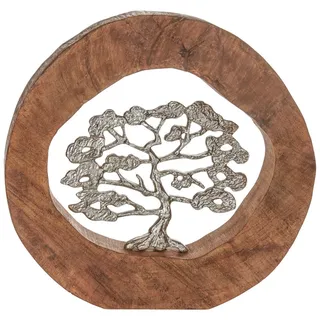 Ambia Home Dekobaum , Naturfarben, Silberfarben , Holz, Metall , Mangoholz , massiv , 34x33x6.5 cm , zum Stellen , Dekoration, Dekofiguren & Skulpturen, Sonstige Dekoobjekte