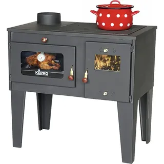 Kaminofen mit Backfach und Herdplatte Alegra 93933 6 kW Kamin Mehrfachbelegung Holzofen Ofen Holz Holzherd Küchenhexe Kochplatte Küchenofen - Schwarz