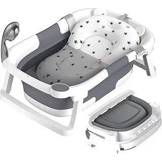 Baby Badewanne Faltbare, Baby Bathtub Babywanne Faltbar Babybadewanne Tragbare Wanne für Neugeborene Kleinkinder mit Rutschfester Matte und Abflussloch (Kein Thermometer) (Grau) - Grau