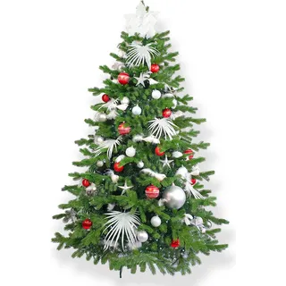 Künstlicher Weihnachtsbaum 150 cm, POLAR RED II, mit 133-teiligem Weihnachtsbaumschmuck, inkl. Metallständer und Aufbewahrungsbox - Grün, Weiß, Rot, Silber