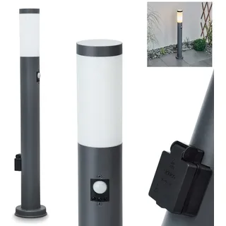 HOFSTEIN Wegeleuchte Sessa, Außenwegeleuchte mit Bewegungsmelder und Steckdose aus Metall/Kunststoff in Anthrazit/Weiß, Außenleuchte für Garten, Außenbereich, Hof, Terrasse, Höhe 80 cm, E27, IP44