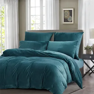 Boqingzhu Plüsch Bettwäsche 135x200cm 4Teilig Biber Petrol Blau Flanell Winter Warm Kuschelig Flauschig Bettwäsche Teddy Fleece Samt Cashmere Touch Bettbezug 135x200cm mit Reißverschluss