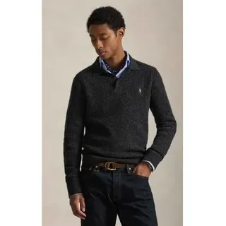 Polo Ralph Lauren für Herren. 710979110006 Pullover aus Baumwolle und Wolle mit dunkelgrauem Polokragen (XL), Lässig, Klassisch