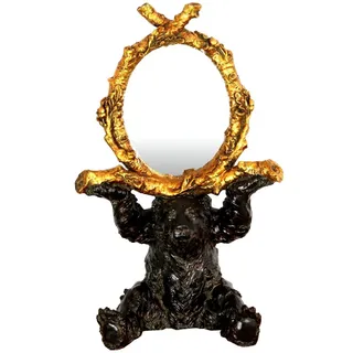 Casa Padrino Barock Tischspiegel Bär Schwarz / Gold 36 x H. 58 cm - Standspiegel - Schminkspiegel - Kosmetikspiegel - Deko Spiegel im Barockstil