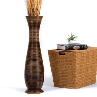 Leewadee Große Deko Bodenvase Für Dekozweige, Hohe Standvase Für Pampasgras, Design Holzvase, 70 cm, Braun