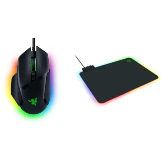 Razer Basilisk V3 - Gaming Maus mit Chroma RGB, Schwarz & Firefly V2 - Gaming-Mauspad mit mikrotexturierter Oberfläche und Chroma RGB-Beleuchtung (Kabelhalter, Kantenbeleuchtung, rutschfest) Schwarz