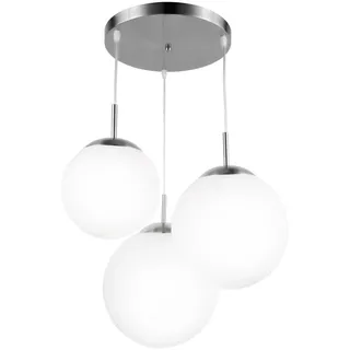 LED Hängeleuchte Kugeln 3 Flammig Kugelleuchte hängend Glas weiß Pendelleuchte Esstischleuchte, Nickel-matt, 3x E27 LED warmweiß, DxH 51,5x80 cm
