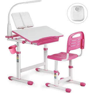Höhenverstellbarer Kinderschreibtisch mit Schublade und Stuhl - Rosa - Rosa