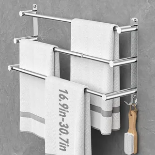 Handtuchhalter Ausziehbar 43-74CM ohne Bohren Edelstahl doppelt handtuchstange Bad Wand kleben badetuchhalter wandmontage (Silber 3-Bar)