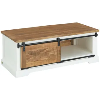 Mid.you Couchtisch , Naturfarben, Schwarz, Weiß , Holz , Mangoholz , massiv , rechteckig , 120x45x60 cm , Holzmöbel, Holztische, Wohnzimmertische Holz, Couchtische Holz