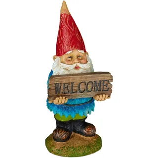 Relaxdays Gartenzwerg Welcome 0 cm Bunt