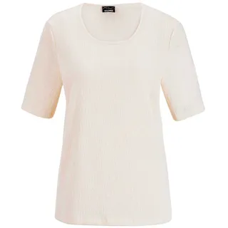 Kurzarmshirt GOLDNER "Braunes Halbarm-Oberteil", Damen, Gr. 44, beige (stein), Obermaterial: 76% Polyester PES. 20% Viskose CV. 4% Elasthan EL., gerade, Sonstiges, Shirts Kurzarmshirt, Crash-Optik