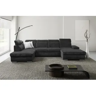 Wohnlandschaft WERK2 "Cordoba inkl. Bett, Bettkasten & Kopfteilfunktion, Breite 359 cm", grau (anthrazit), B:359cm H:86cm T:232cm, 100% Polyester, Sofas, Wohnlandschaft, bequem, komfortable Wellenunterfederung, inkl. Schlaffunktion, U-Form