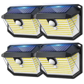 Solarlampen für Außen mit Bewegungsmelder - Solarleuchten 178 LED Gartenleuchten IP65 Wasserdichte Außen Garten Solar Strahler Aussenleuchte Wandleuchte für Hof Garage Haustüren (4 Stück)