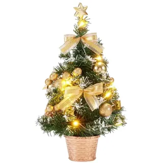 Mini Weihnachtsbaum Beleuchtet, Afenau 40cm Kleiner Weihnachtsbaum mit Beleuchtung, Tisch Weihnachtsbaum, Künstlicher Weihnachtsbaum Klein für Weihnachtsdekoration, Zuhause, Büro(Gold)