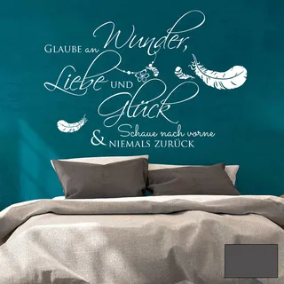 Wandtattoo Wandbild Wandaufkleber Wandsticker Aufkleber Sticker Zitat Spruch Glaube an Wunder... mit Federn M1970 ausgewählte Farbe: *dunkelgrau* ausgewählte Größe: *L - 80cm breit x 55cm hoch*