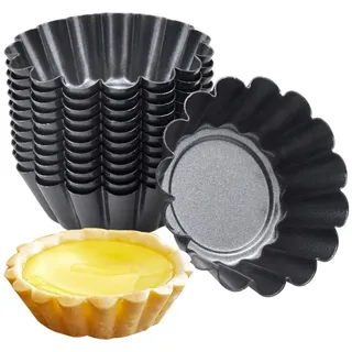 HQdeal 12 Stücke Mini Tarteform aus Kohlenstoffstahl, Muffin Form, Eierkuchenform Torteletts Törtchenformen Ei Torte Form Runde Mini geriffelte Torte Dosen Antihaft, Wiederverwendbare