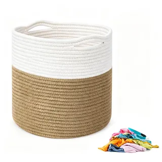 Wäschekorb, Aufbewahrungskorb Geflochten, 30x30cm Gewebter Baumwollkorb mit Griffen, Korb Geflochten, Spielzeugkorb, Körbe für Regal, Korb Aufbewahrung für Decken, Spielzeug, Kleidung (Mischfarbe-4)