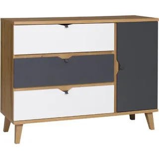 BETTSO Moderne Jugendzimmer-Kommode MEMORY 1D3SZ Goldeiche Weiß Matt Graphit - Weiß, Grau, Bronze