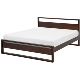 Beliani Holzbett 140/200cm Dunkler Holzfarbton Giulia - Dunkelbraun , 140x200 cm , Schlafzimmer, Betten