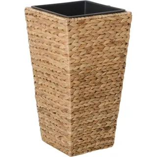 VIVANNO Pflanzkübel Wasserhyazinthe Natur Eckig 60x28x28cm Blumentopf | Handgeflochtener hoher Pflanzen-Kübel mit Einsatz, dekorative Rattan-Holzoptik, schmaler Übertopf für den Innenbereich