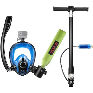 Vevor Mini-Tauchflasche 0,5 L, Tragbare Lungenflasche für Unterwasseratmung, Wiederverwendbare Sauerstoffflasche für bis zu 10 Minuten Tauchzeit, Tauchausrüstung mit Maske & Pumpe