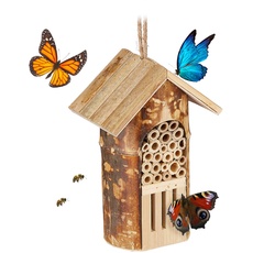 Relaxdays Insektenhotel, Nisthilfe Wildbienen & Schmetterlinge, hängend o. stehend, Garten, HBT: 20 x 13,5 x 10cm, Natur