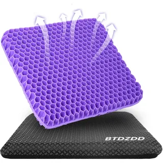 BTDZDD Gel Sitzkissen, Orthopädisch Doppelschicht Verdickung Sitzkissen mit Rutschfester Stoffhülle Atmungsaktives Stuhlkissen für Bürostuhl (Violett, 43cm*39cm*4cm)
