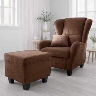 Home Affaire Ohrensessel Oliver Polyester 93 x 102 x 90 cm Braun mit Hocker