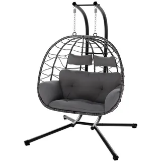 Juskys Polyrattan Doppelhängesessel Aria grau
