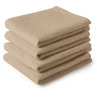 Encasa XO Küchenhandtücher und Waschlappen aus Baumwolle | Beige | Waffel- und Flachgewebe-Geschirrtuch | Geschirrtuch-Set | 70x45 cm | Wiederverwendbar und schnell trocknend 4er-Satz