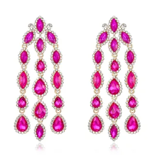 EVER FAITH Quaste Ohrringe Strass Art Deco Kronleuchter funkelnde Kristall Vintage-Stil Teardrop durchbohrt baumeln Hot-Pink