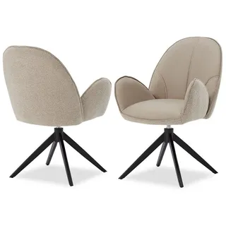 Homestyle4u Polsterstuhl 2er Set Esszimmerstuhl Armlehnenstuhl drehbar Leder Beige 3072 - Beige