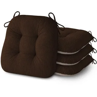 AddGrace Sitzkissen für Esszimmerstühle mit Bändern 43x40cm 4er Set Dunkelbraun