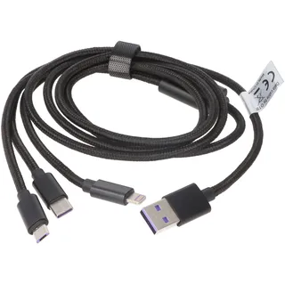 AccuCell 3IN1 USB Datenkabel passend für USB-C, iPhone, MICRO-USB Kabel 1 Meter SCHWARZ