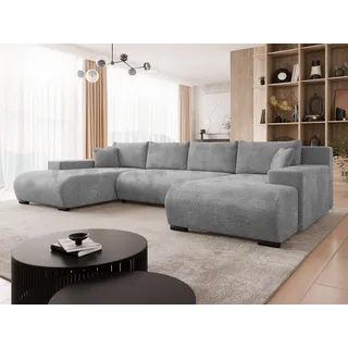 Mirjan24 Ecksofa Nojan, Wohnzimmer, Eckcouch mit Bettkasten und Schlaffunktion, U-Form (Farbe: Wave 15) - Grau