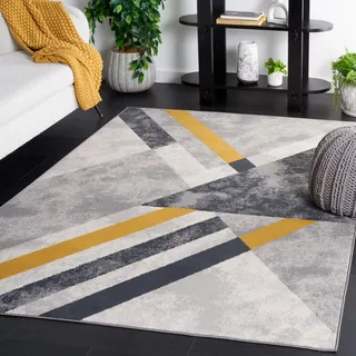 SAFAVIEH Modern Teppich für Wohnzimmer, Esszimmer, Schlafzimmer - Odyssey Collection, Kurzer Flor, Grau und Schwarz, 91 X 152 cm