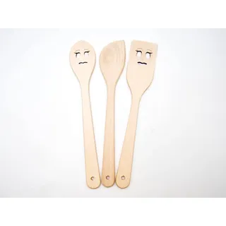 JOWE Hochwertige Küchenhelfer aus Holz, 3 STK - Kochlöffel und Küchenutensilien Set klein mit Motiv Frau