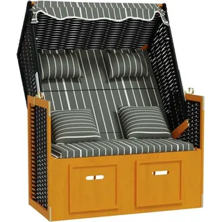 Strandkorb mit Kissen Poly Rattan & Massivholz Schwarz & Grau - Schwarz