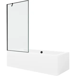Mexen Cube rechteckige Badewanne 180 x 80 cm mit Verkleidung und einflügeligem Paravent 90 cm, schwarzes Muster - 550518080X950? - Weiß