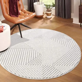 Carpet City Teppich »LOUNGE 0632«, rund, 15 mm Höhe, Kurzflor-Teppich Modern, Hoch-Tief-Struktur, Wohnzimmer, Schlafzimmer