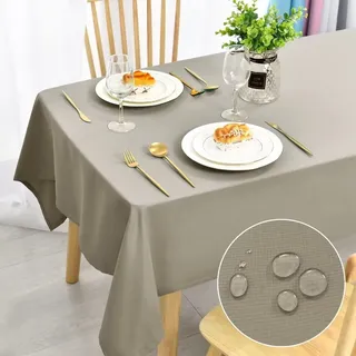 DWCN Taupe Tischdecke Fleckschutz Abwaschbar Tischwäsche 130x130cm Waschbar | Wasserdicht Kratzfest aus Polyester Gartentisch Tischtuch für Esszimmer, Küche, Party, Hochzeiten oder Haushalt