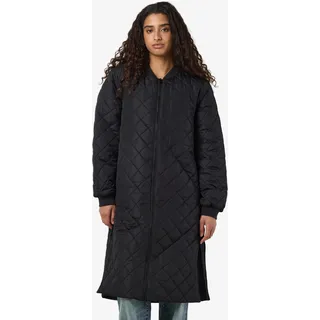 Steppmantel NOISY MAY "NMGILLY QUILTED COAT FWD NOOS", Damen, Gr. XS (34), schwarz, Steppware, Obermaterial: 100% Polyester, unifarben, knieumspielend, Rippbündchen, Mäntel Steppmantel
