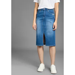 Jeansrock KANGAROOS, Damen, Gr. 34, blau (blau used), Denim/Jeans, Obermaterial: 98% Baumwolle, 2% Elasthan, unifarben, Basic, figurbetont ca. Mitte Wade, Röcke Jeansrock, in Midilänge mit Schlitz