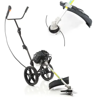 Wiltec 2in1 Benzin Motorsense 1,9 kW mit Rädern, Rasenschneider mit Rasentrimmer und Freischneider, Gartengerät mit Rasenkantenschneider