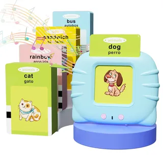 Homestec Lautsprecher Flash-Karten Spielzeug Kinder 1 2 3 4 5 Jahre Lernspiel Audibles für Kinder 1-6 Jahre Geschenke Mädchen 112 Blätter 224 Spanisch Worte Montessori Spielzeug (Blau)