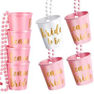 Boao 8 Stück Team Braut und Braut Kunststoff Perlen Braut Schnap Glas Halskette Rose Rot/Rosa und Weiß mit Goldfolie für Bachelorette Party Braut Party Halsketten (Rosa)