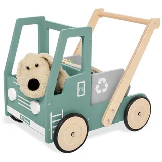 PINOLINO Lauflernwagen Kipplaster Fred, aus Holz, mit Bremssystem, gummierten Holzrädern und kippbarer Mulde, grün und bunt lackiert